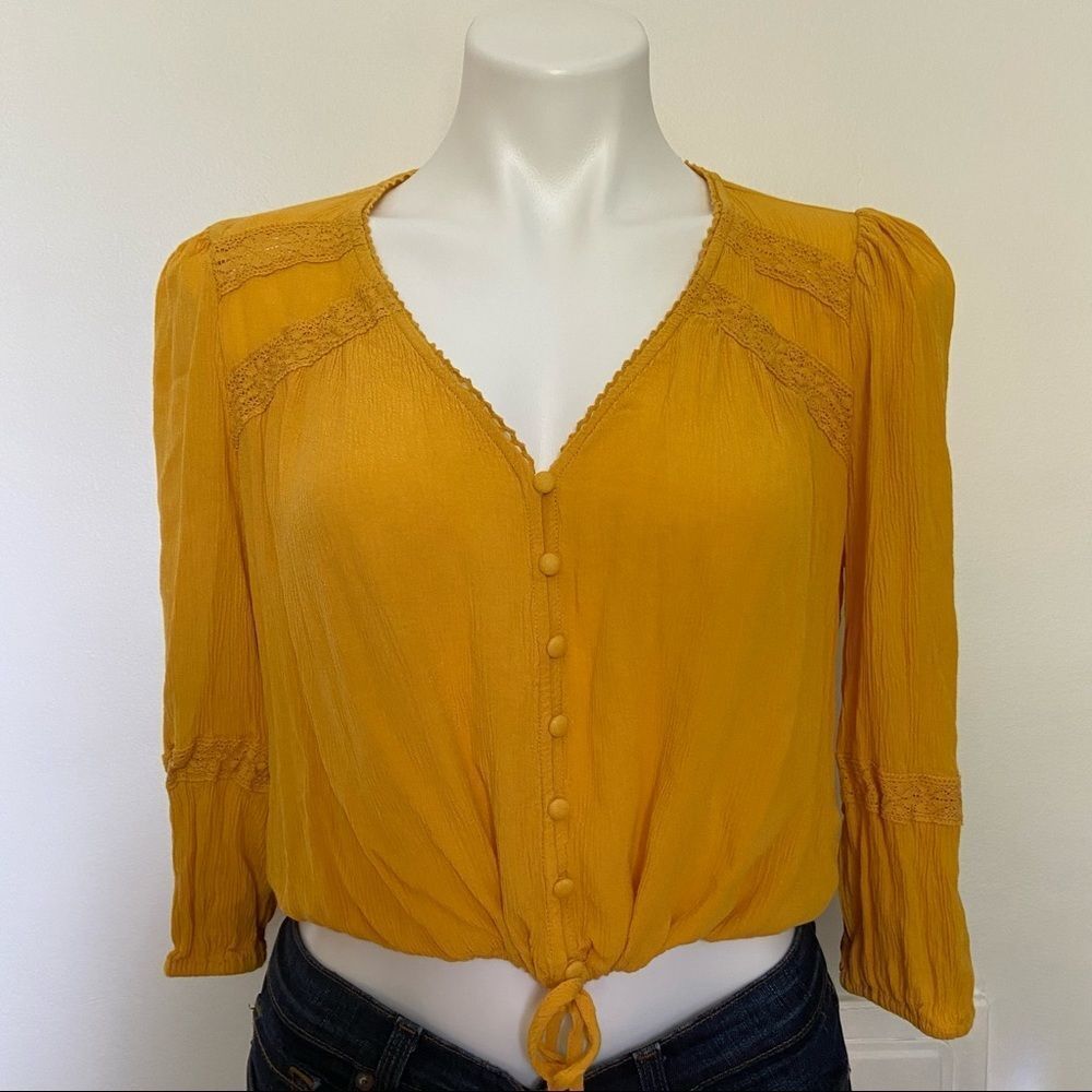 F21 Boho Button Down Crop Top